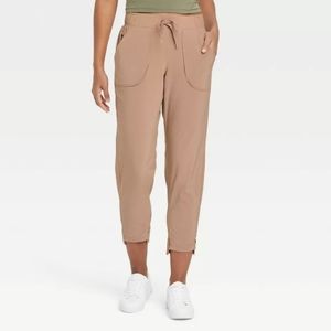 New! Women's All in Motion Tapered Stretch Woven Workout Pants Taupe XS-Long